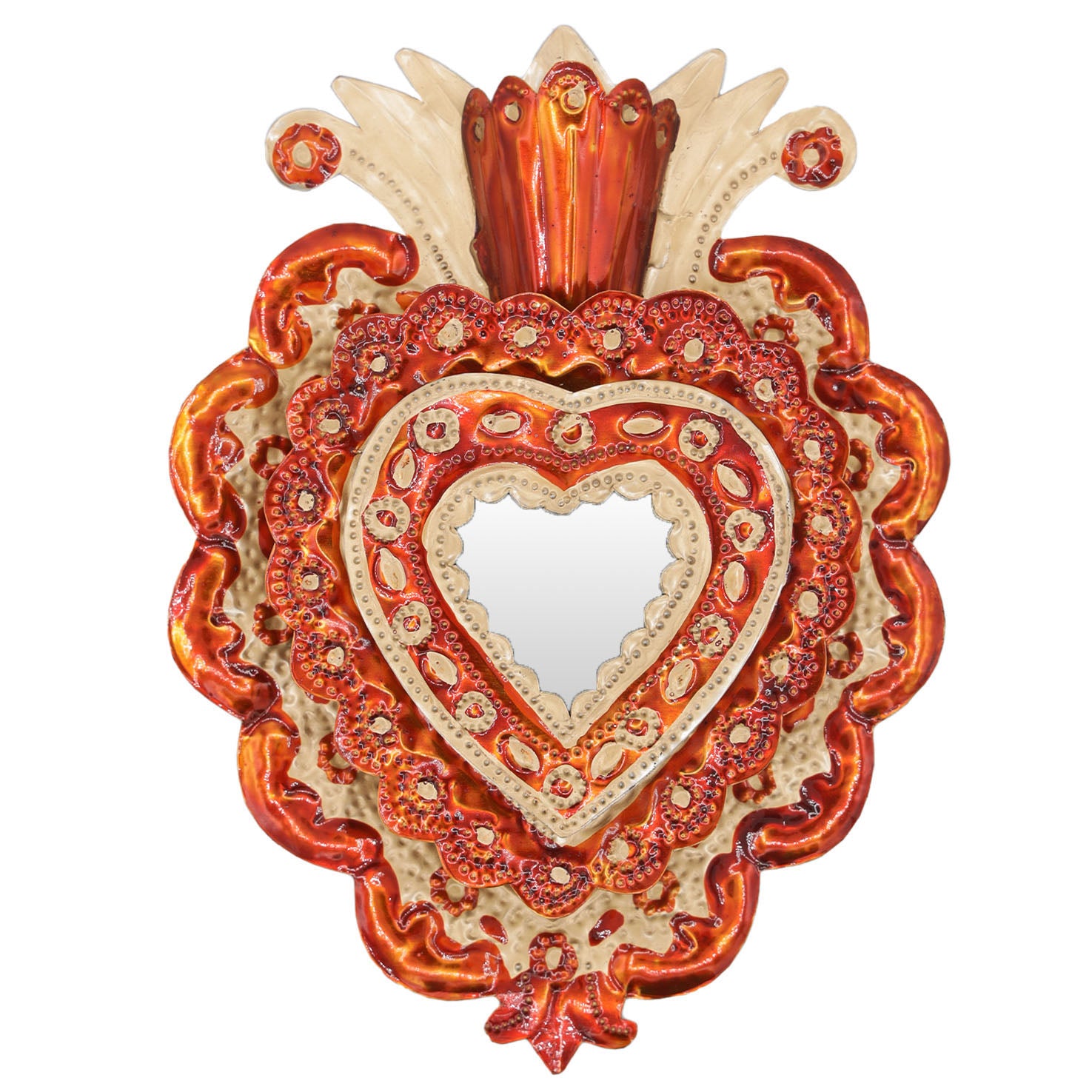 Triple Heart Mexican Milagro Tin Heart with Mirror