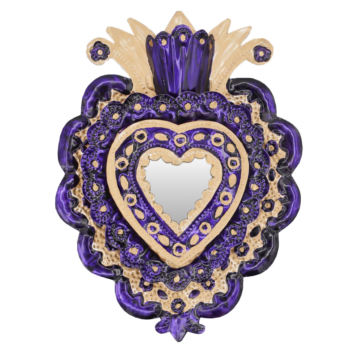 Triple Heart Mexican Milagro Tin Heart with Mirror