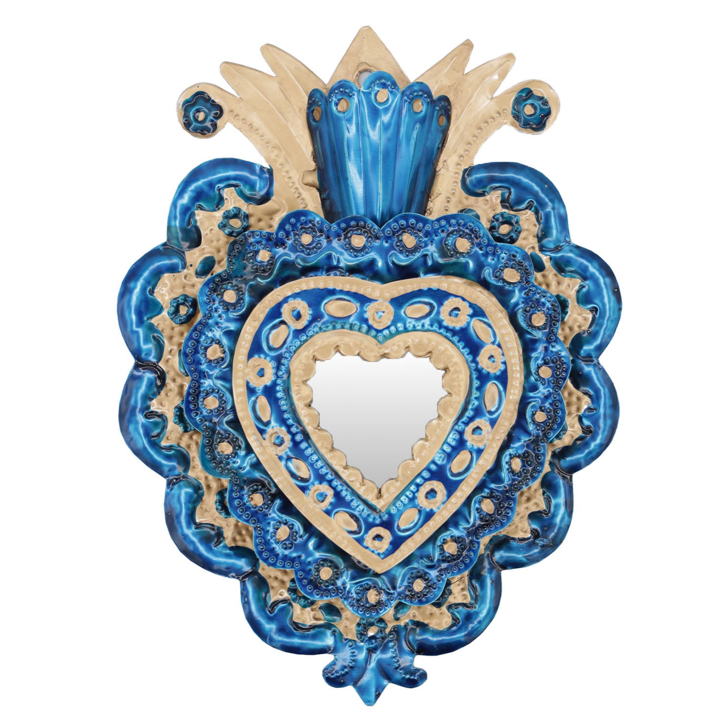 Triple Heart Mexican Milagro Tin Heart with Mirror