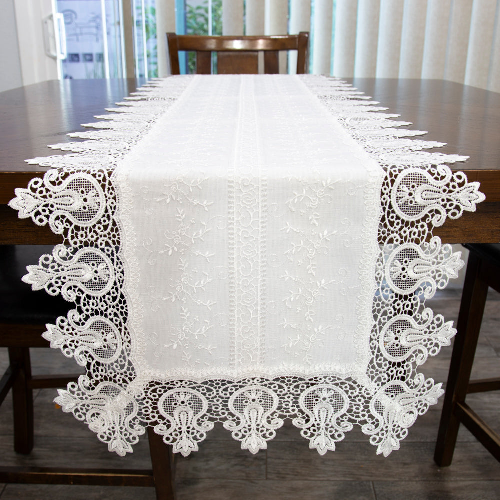 Guipir Embroidered Cotton Deshilado Table Runner