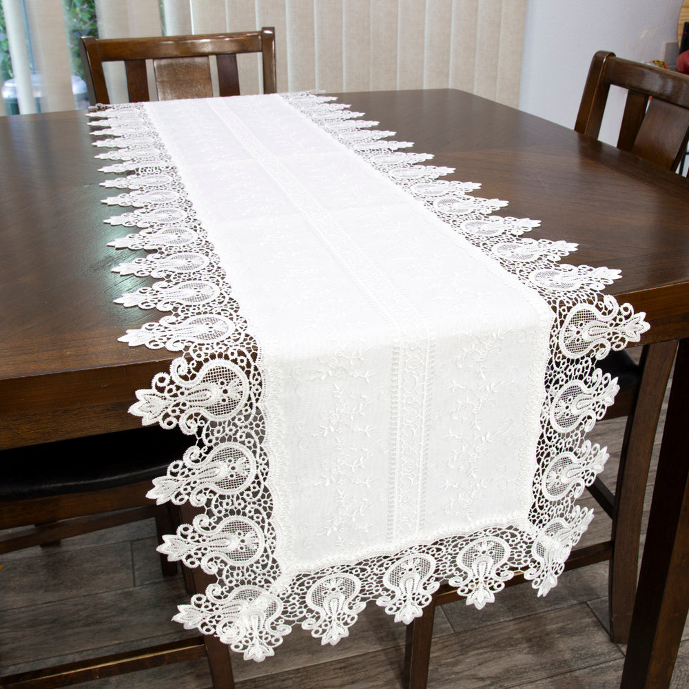 Guipir Embroidered Cotton Deshilado Table Runner