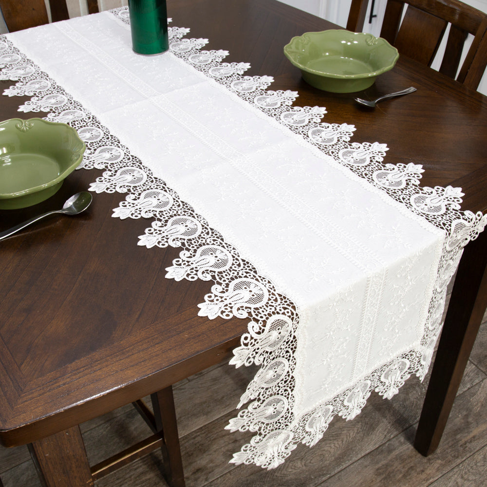 Guipir Embroidered Cotton Deshilado Table Runner