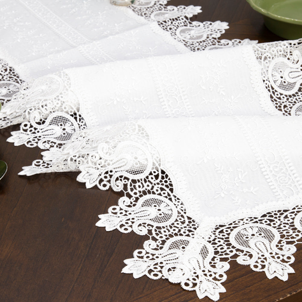 Guipir Embroidered Cotton Deshilado Table Runner