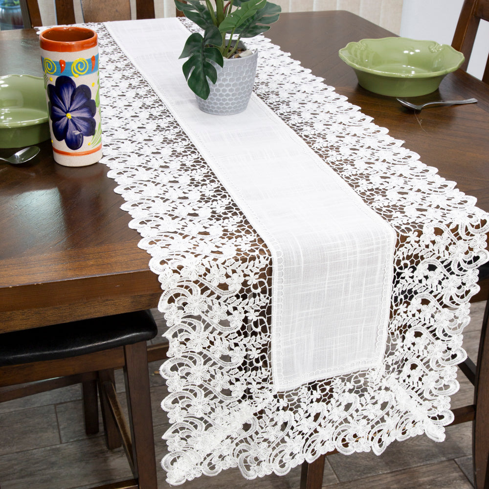 Guipir Flowers Cotton Deshilado Table Runner