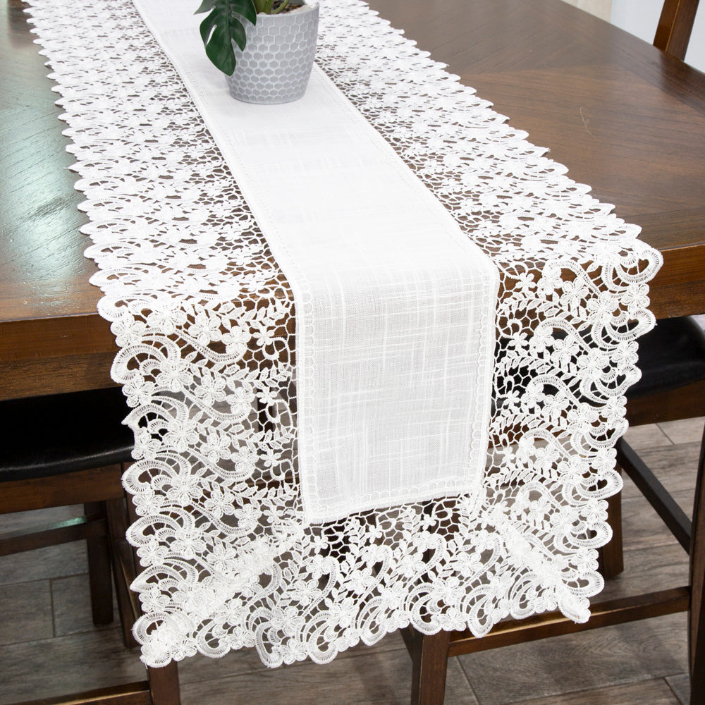 Guipir Flowers Cotton Deshilado Table Runner