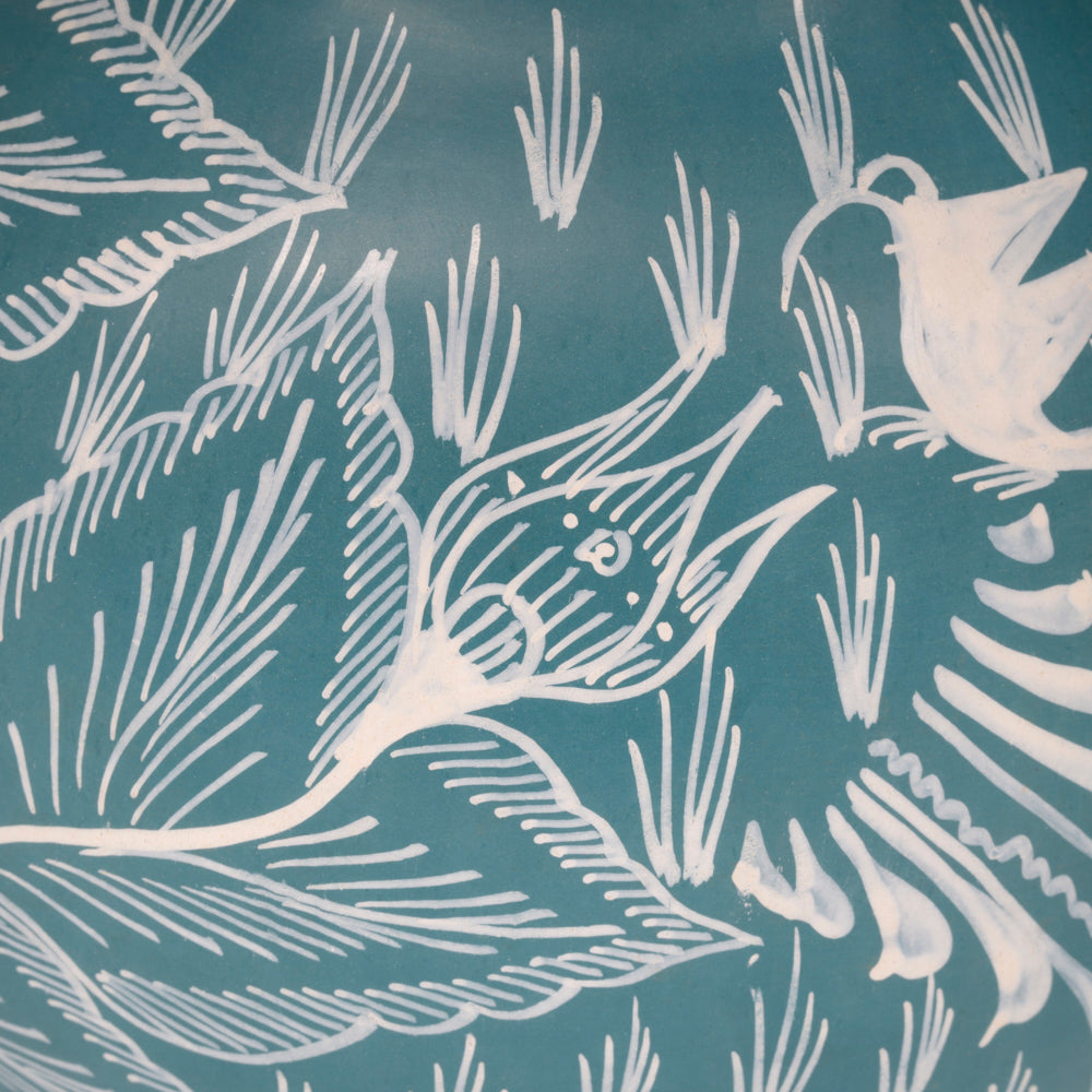 Huancito Scalloped-Top Teal Short Vase