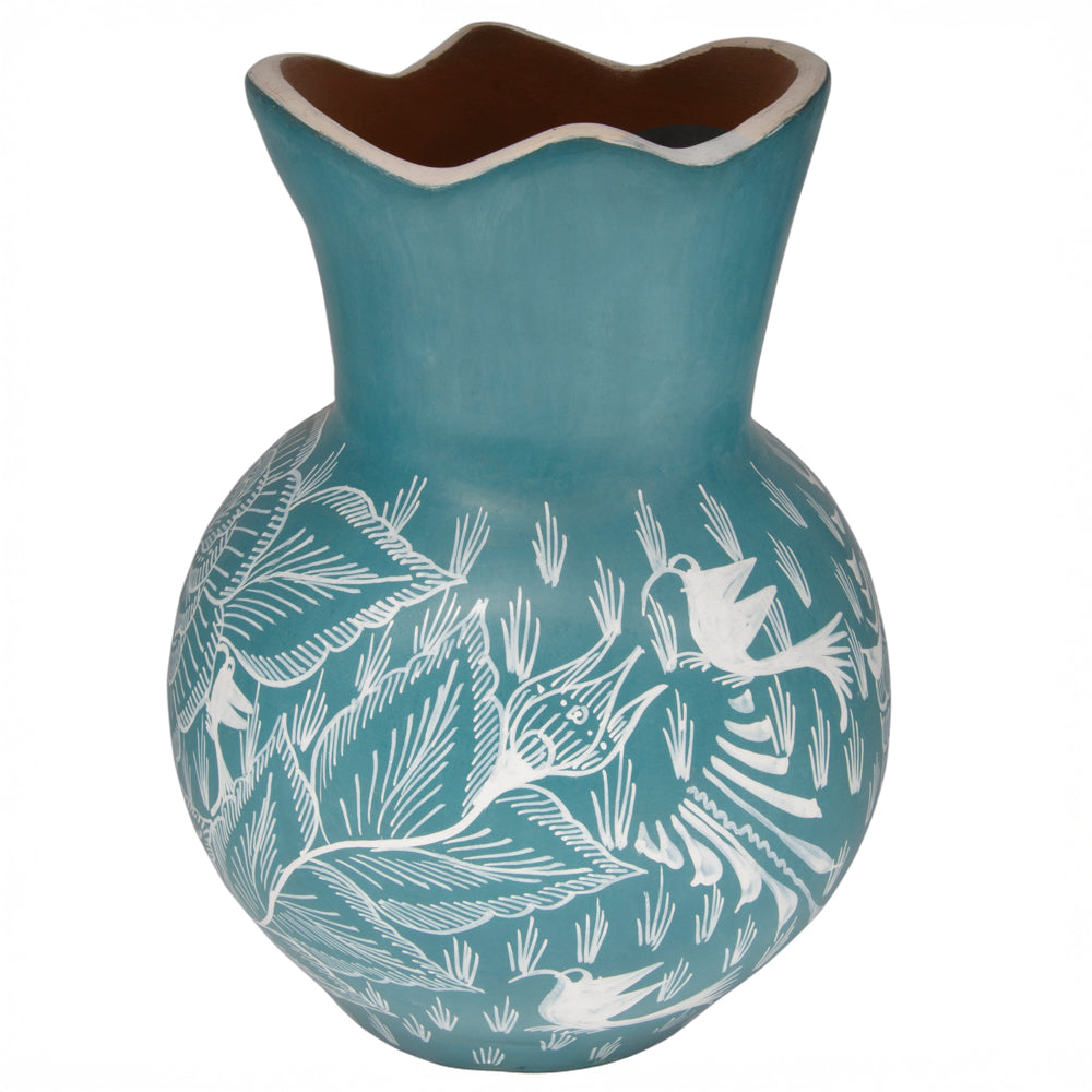 Huancito Scalloped-Top Teal Short Vase