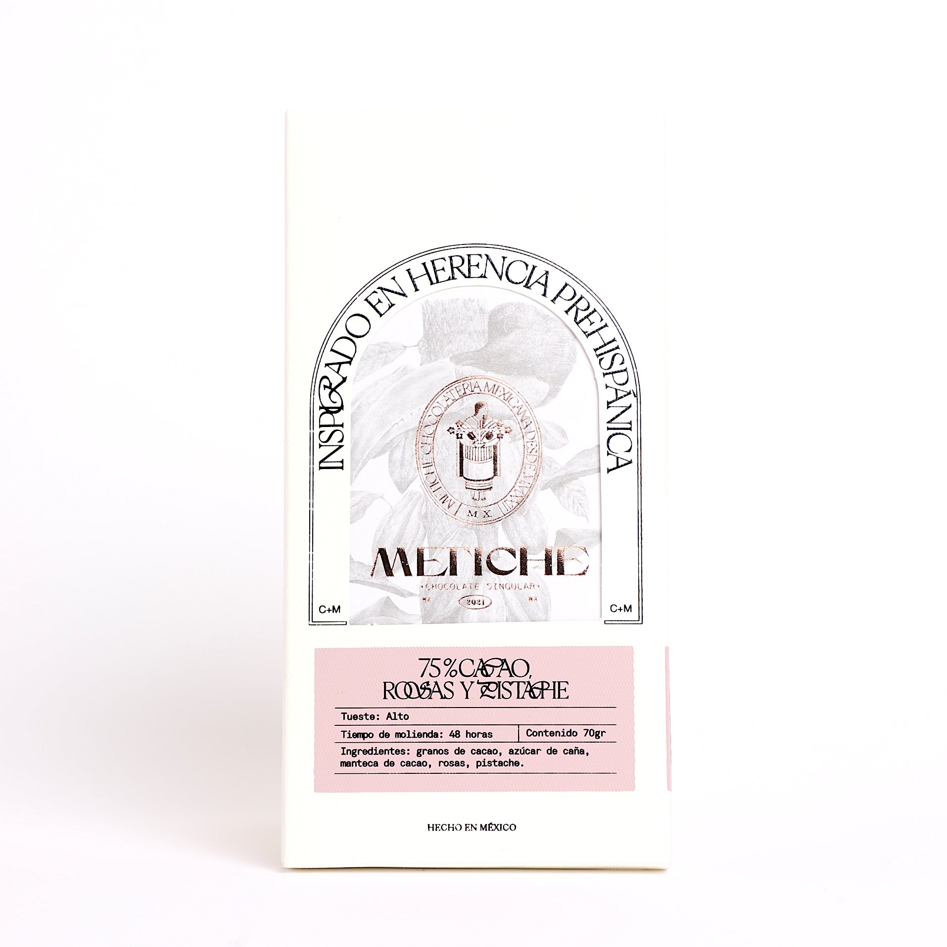 Dark Mexican Chocolate Bar, 75% Cacao, Rose Petals, and Pistachio