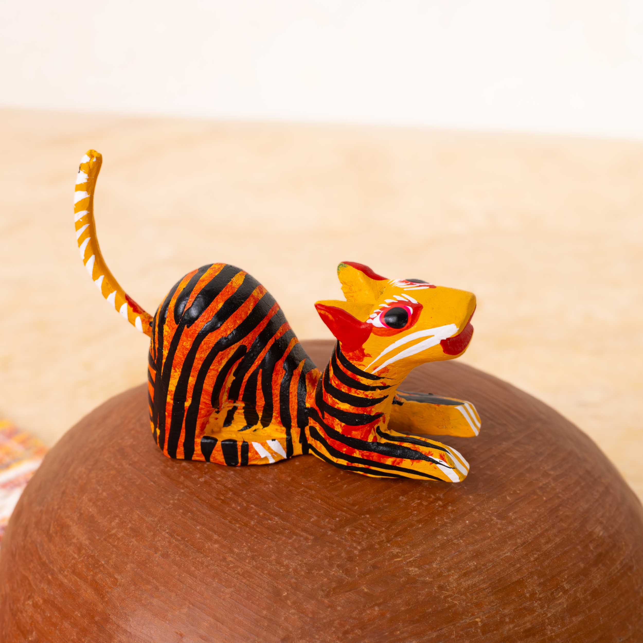 Hand Painted Tiger Wooden Figurine | Lolo Mexican Mercadito