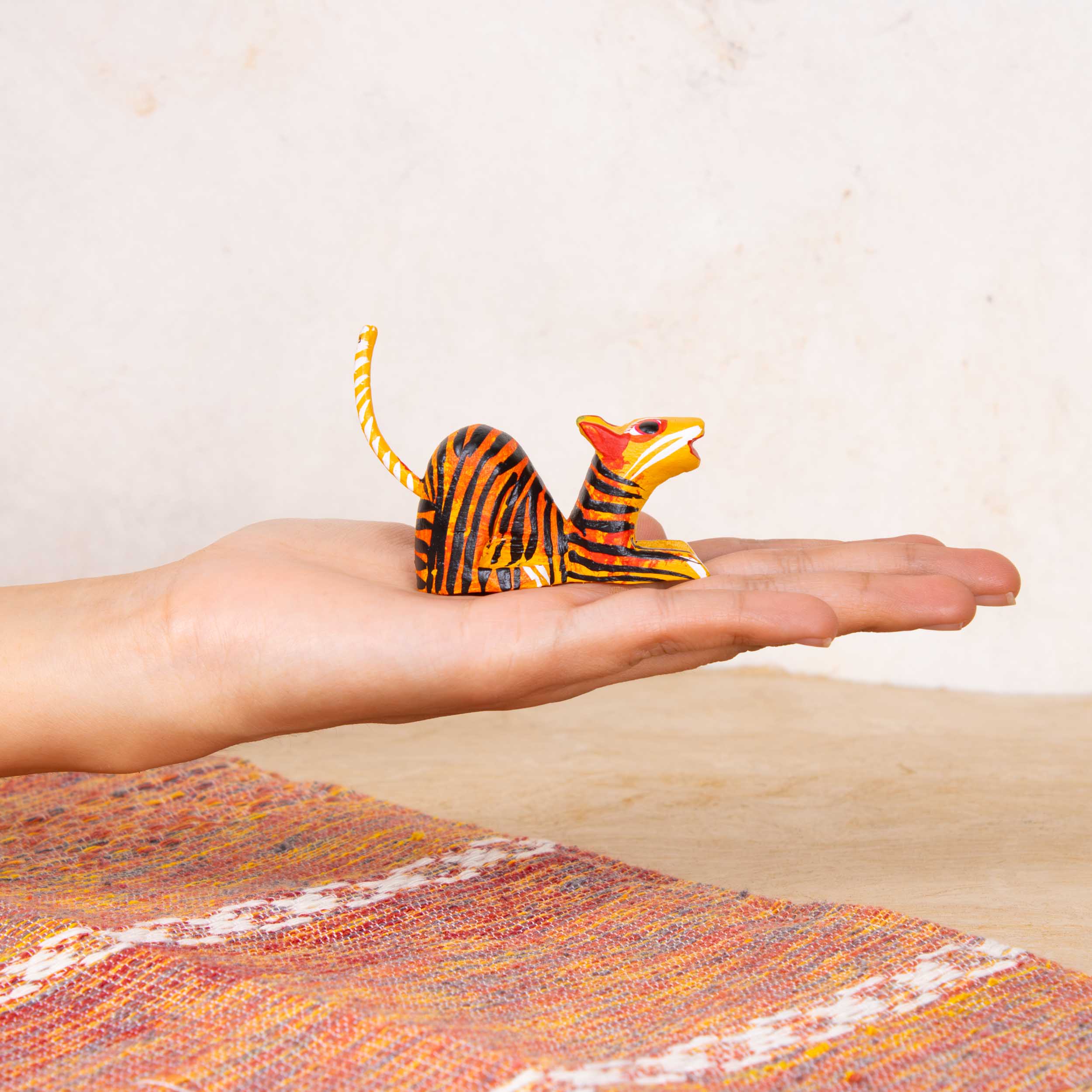 Hand Painted Tiger Wooden Figurine | Lolo Mexican Mercadito