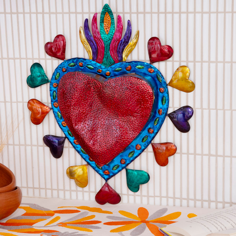 Sacred Heart of Hearts Milagro Tin Art Wall Decor