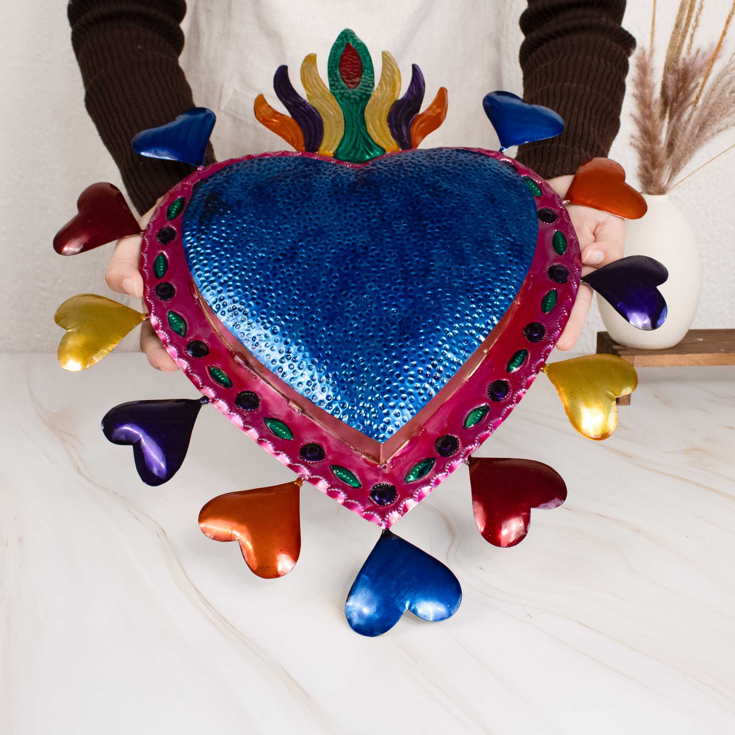Sacred Heart of Hearts Milagro Tin Art Wall Decor | Lolo Mercadito