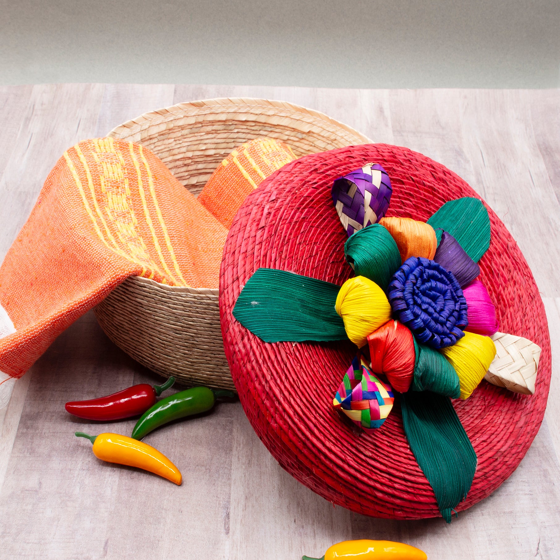 Palm Tortilla Basket with Flower