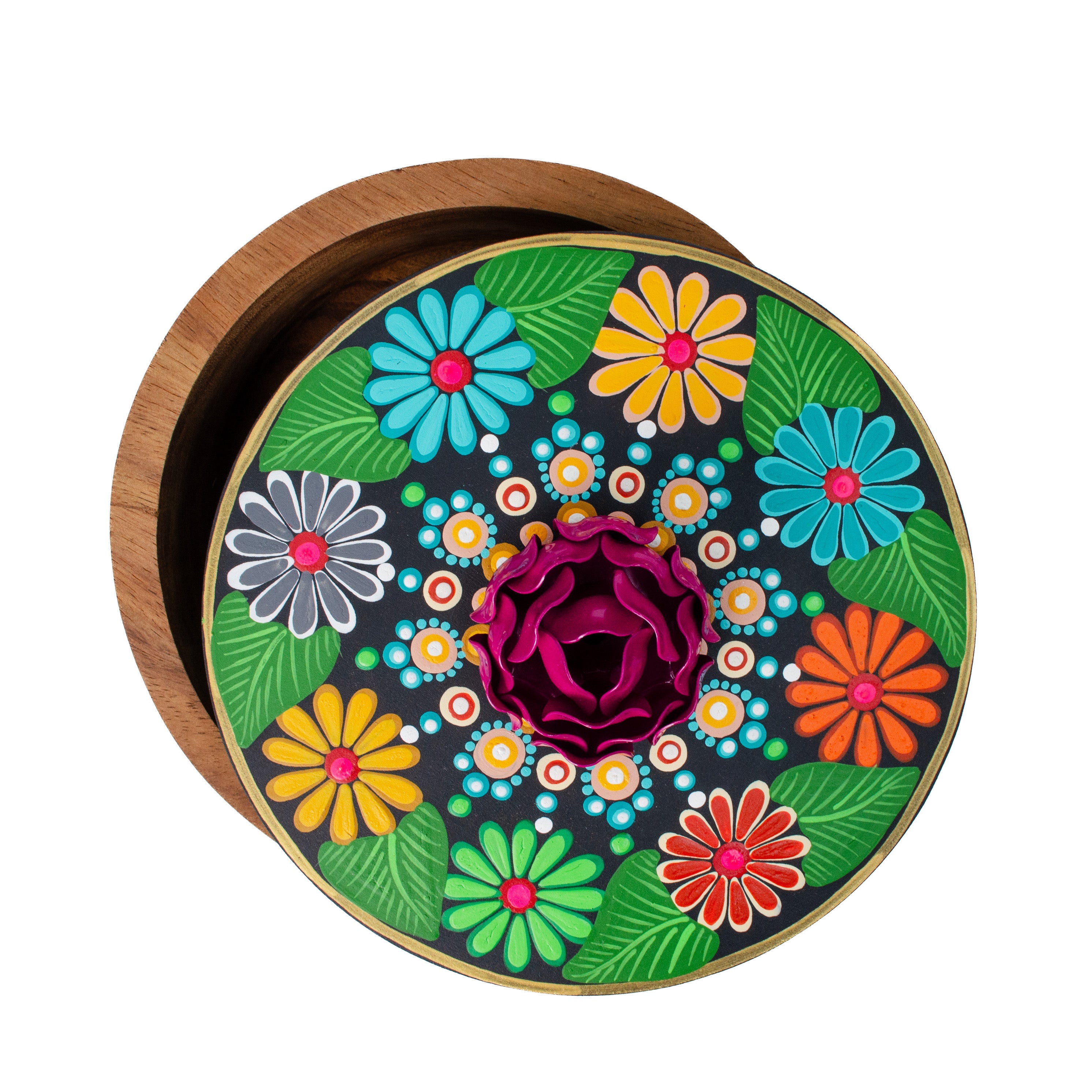 Hand-painted Parota Solid Wood Kitchen Tortillero/Basket