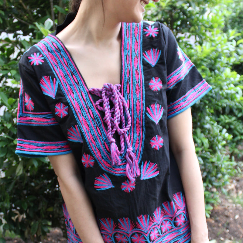 Tsu'uj Embroidered Blouse with Decorative Lace Up Front