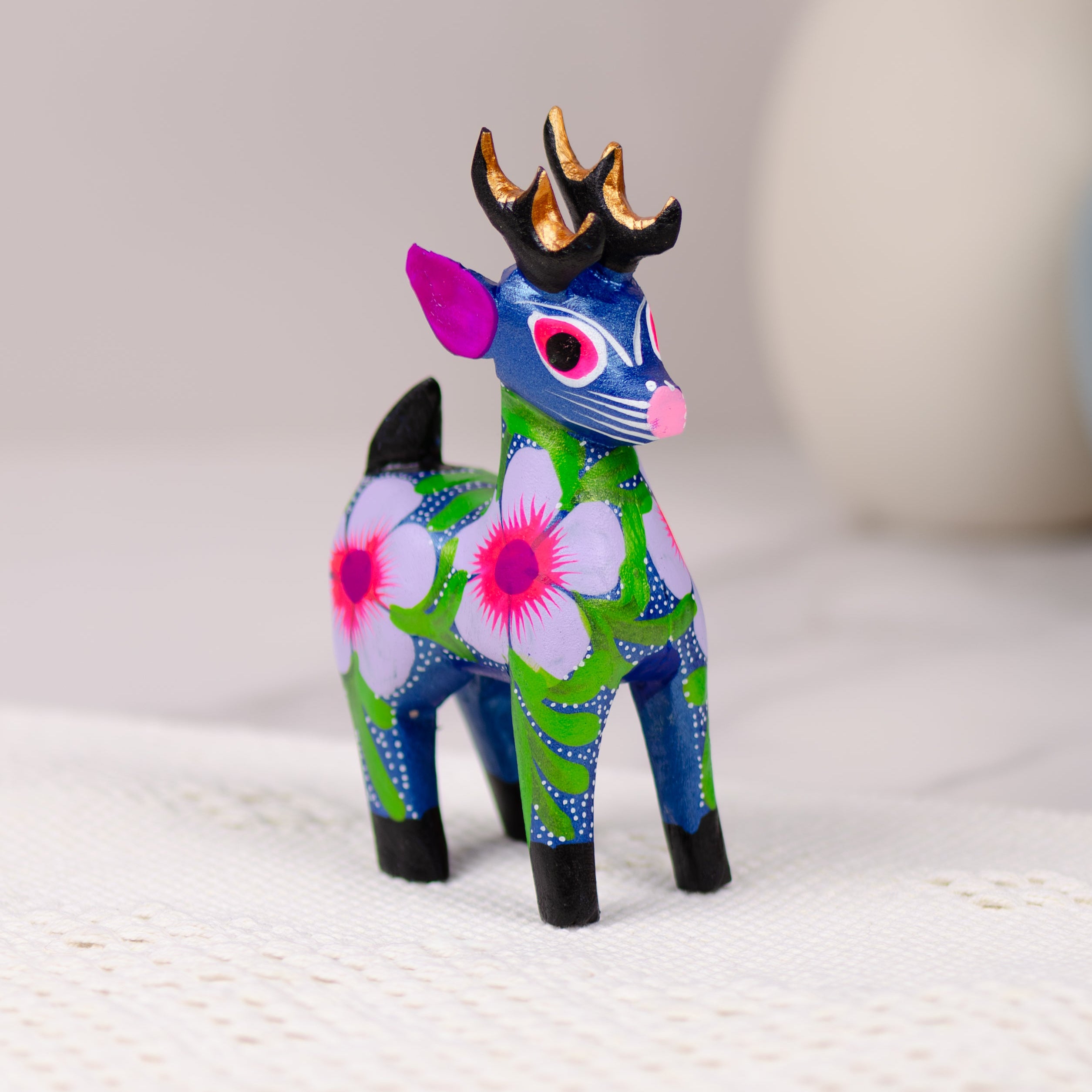 Large Hand Painted Deer Wooden Figurine