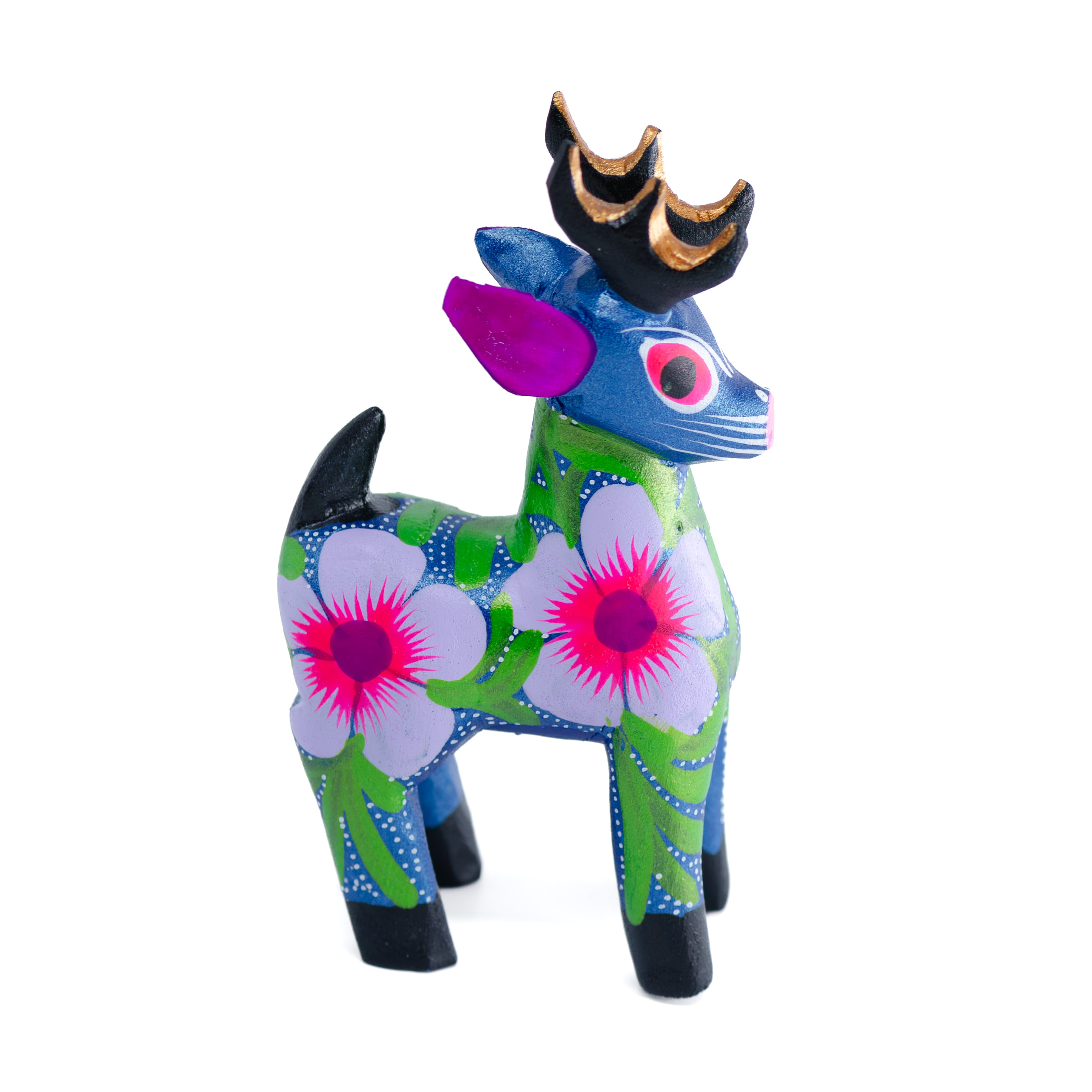 桃色の花仔鹿 アーティストベア 海外作家様 ハンドメイド ディア ユニーク Large Hand Painted Deer Wooden Figurine | Lolo Mexican Mercadito