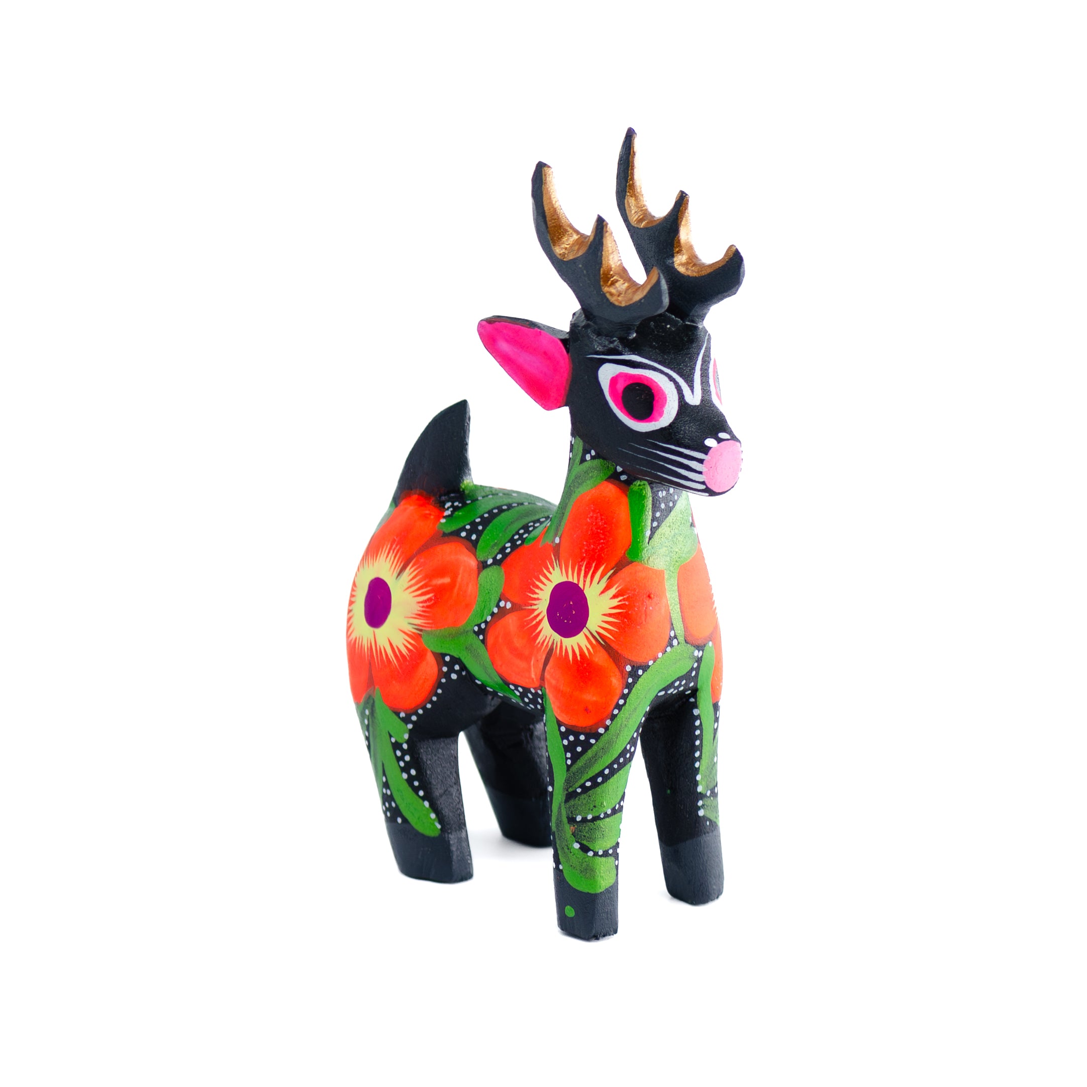Large Hand Painted Deer Wooden Figurine | Lolo Mexican Mercadito