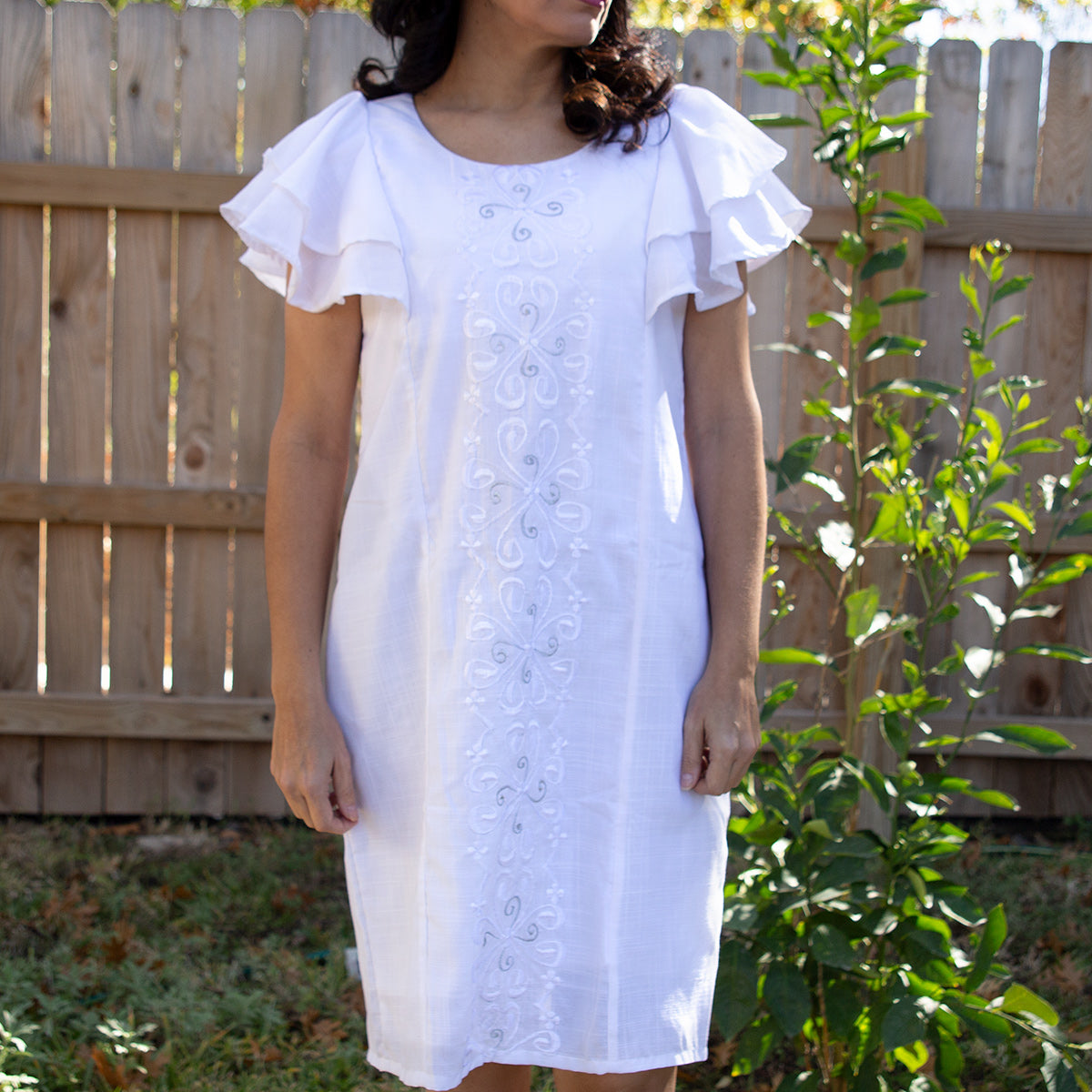 Cecilia White Flutter Sleeves Dress