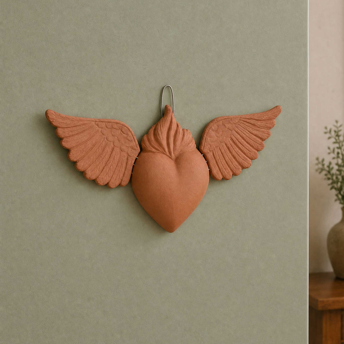 Sacred Heart Angel Wings Clay Wall Art