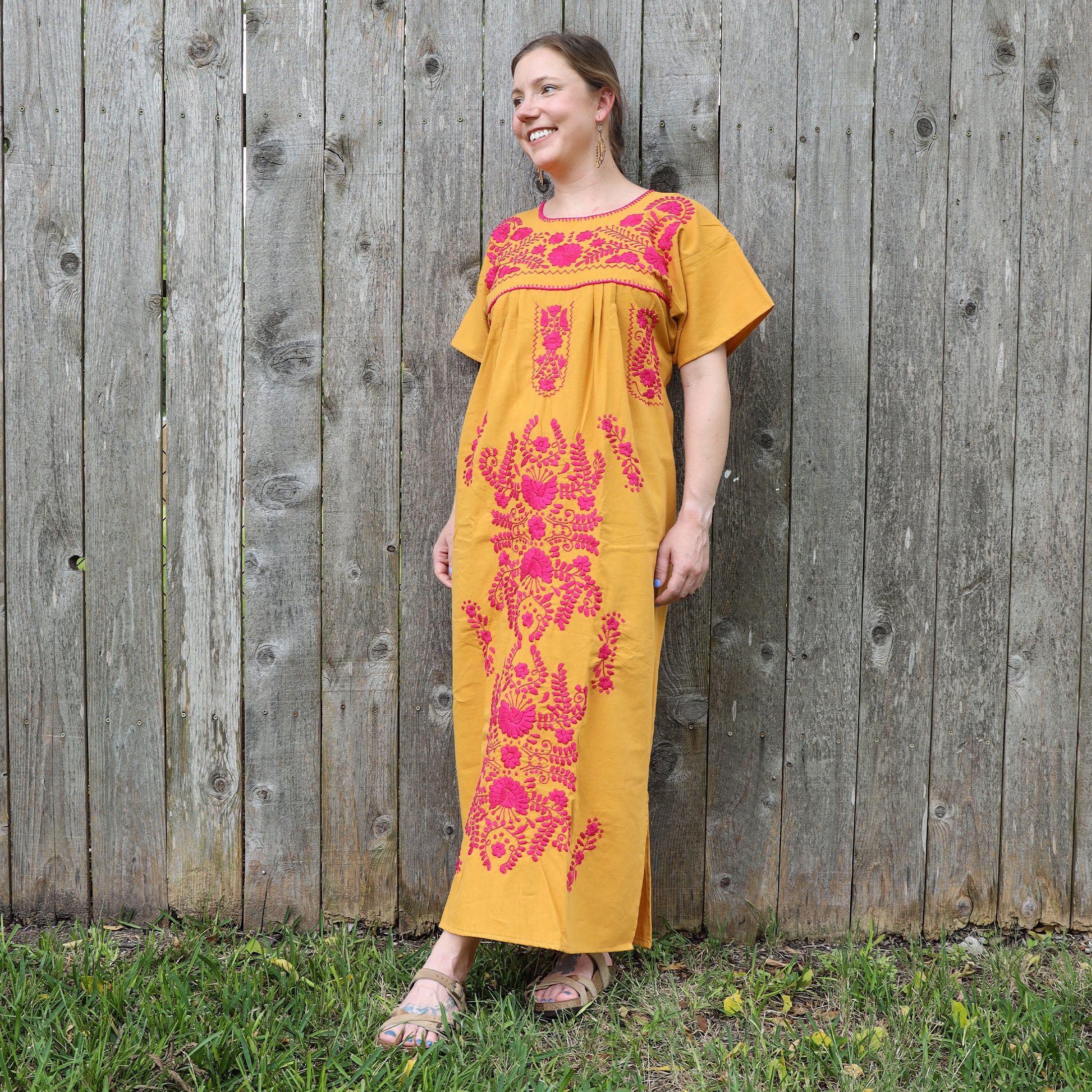 Chilac Floral Embroidered Mexican Long Dress