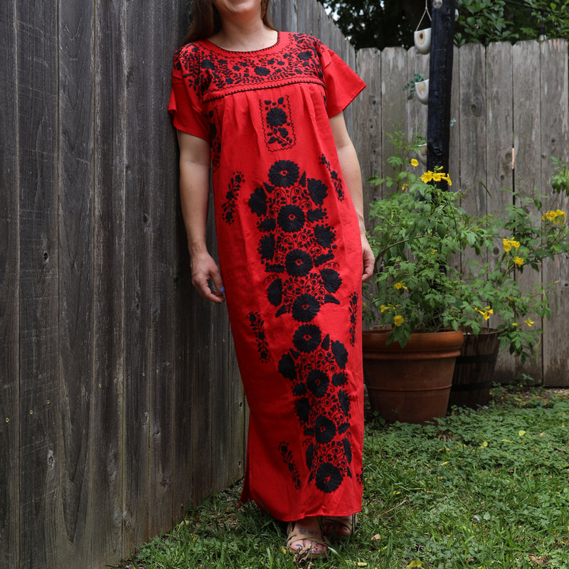 Chilac Floral Embroidered Mexican Long Dress
