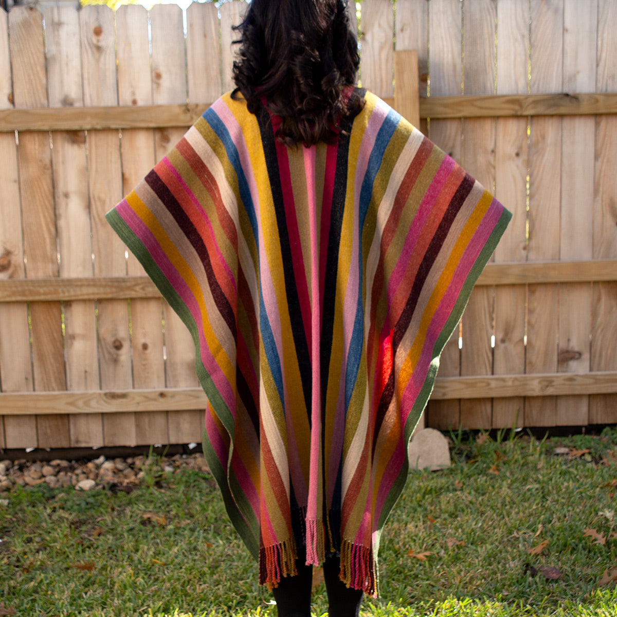 Naturally Dyed Wool Ruana, Long Poncho | Lolo Mercadito