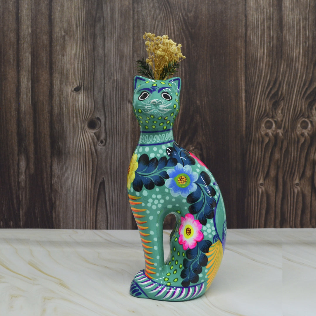 Hand-Painted Xalitla Cat Piggybank Sculpture