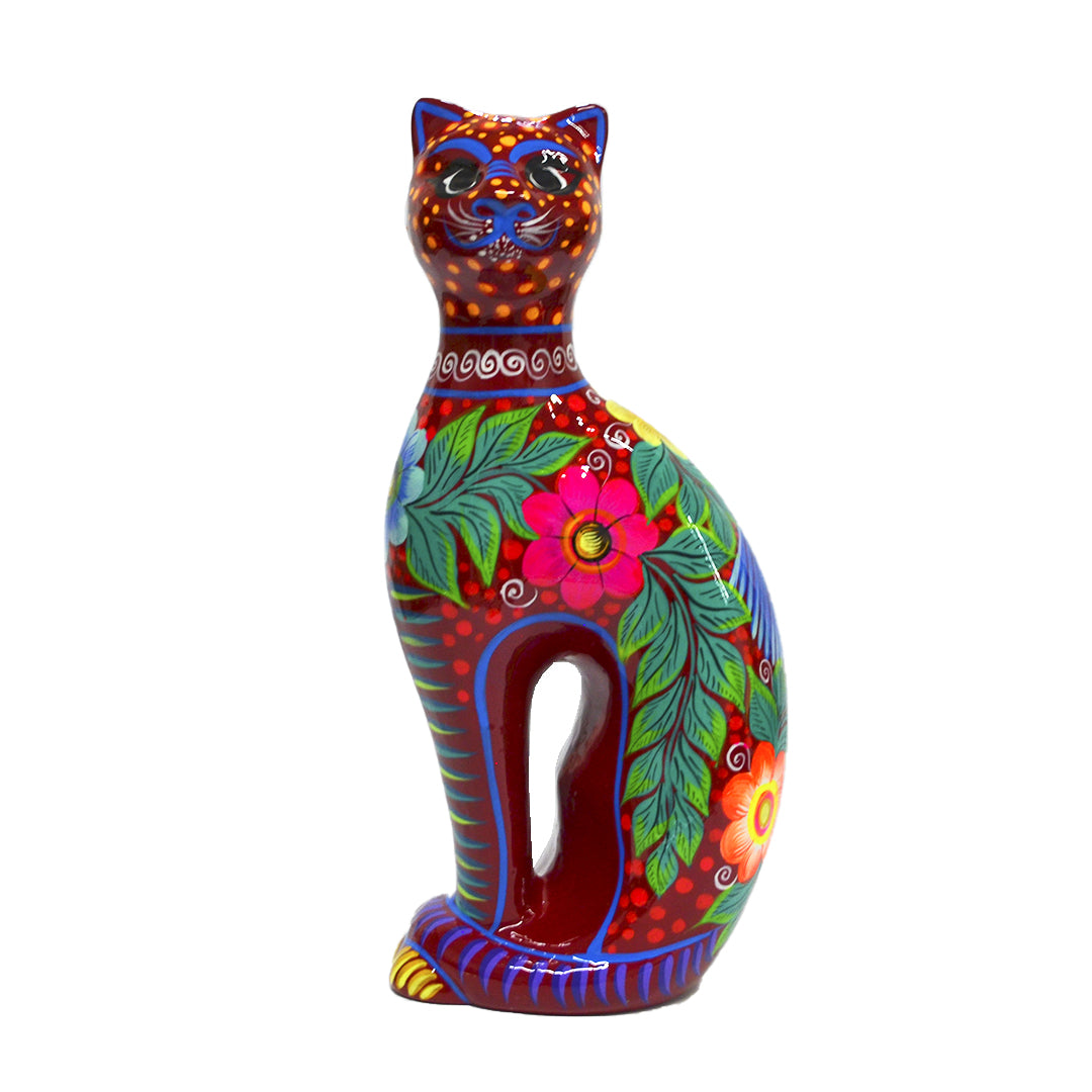 Hand-Painted Xalitla Cat Piggybank Sculpture