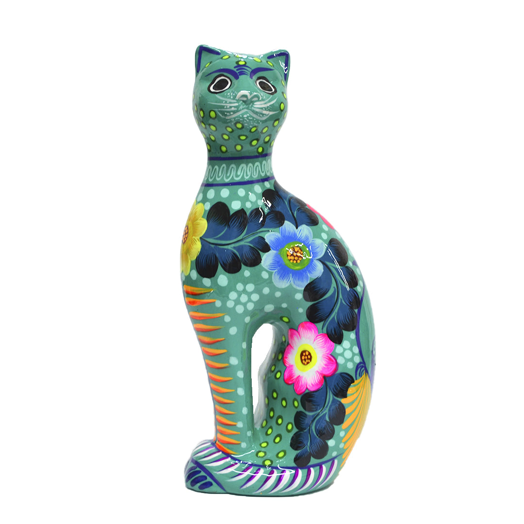 Hand-Painted Xalitla Cat Piggybank Sculpture