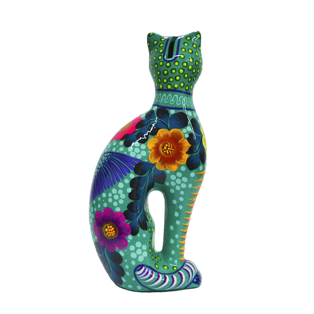 Hand-Painted Xalitla Cat Piggybank Sculpture