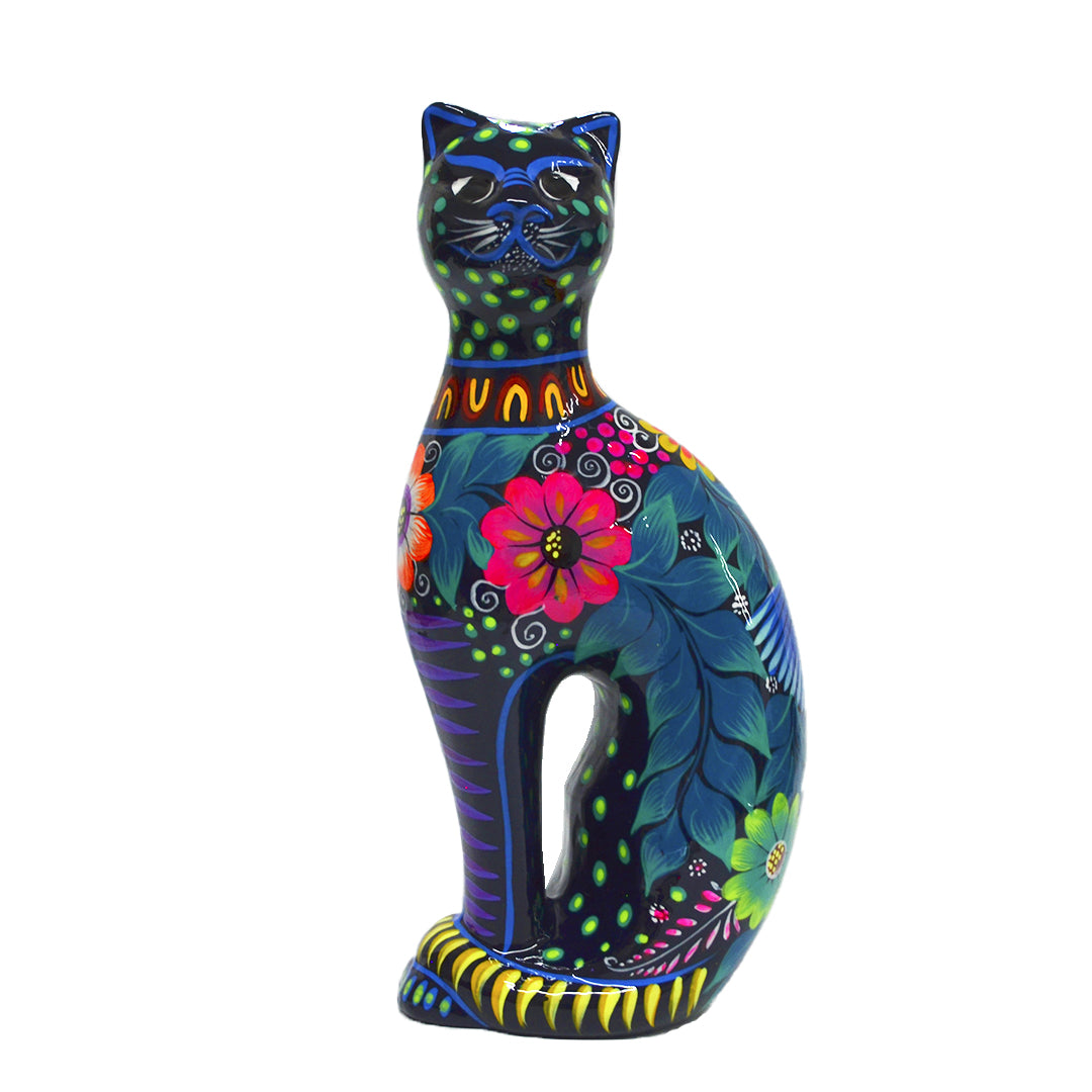 Hand-Painted Xalitla Cat Piggybank Sculpture