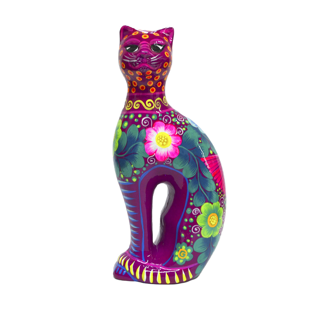 Hand-Painted Xalitla Cat Piggybank Sculpture