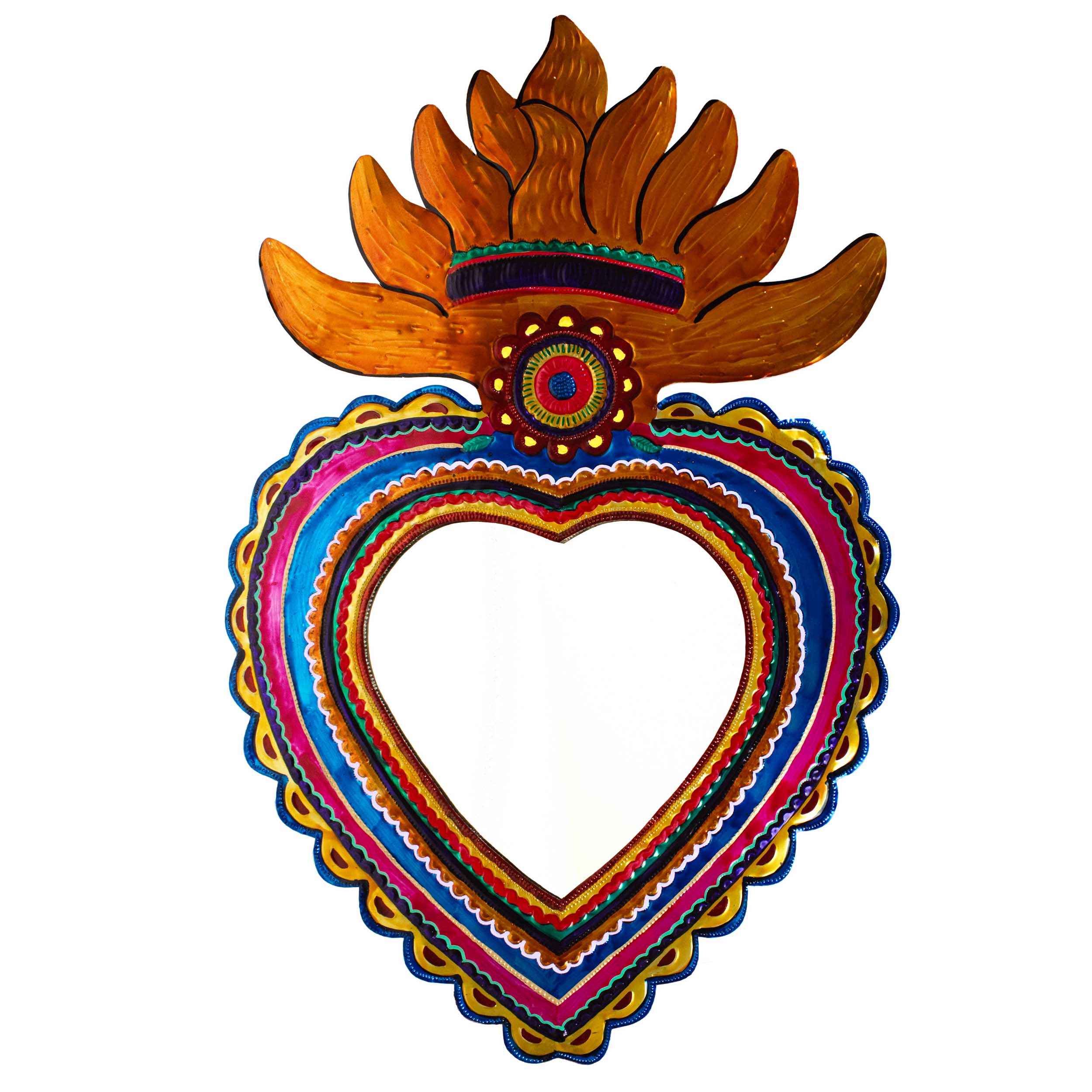 Flower Sacred Heart Milagro Mirror Tin Art Wall Decor