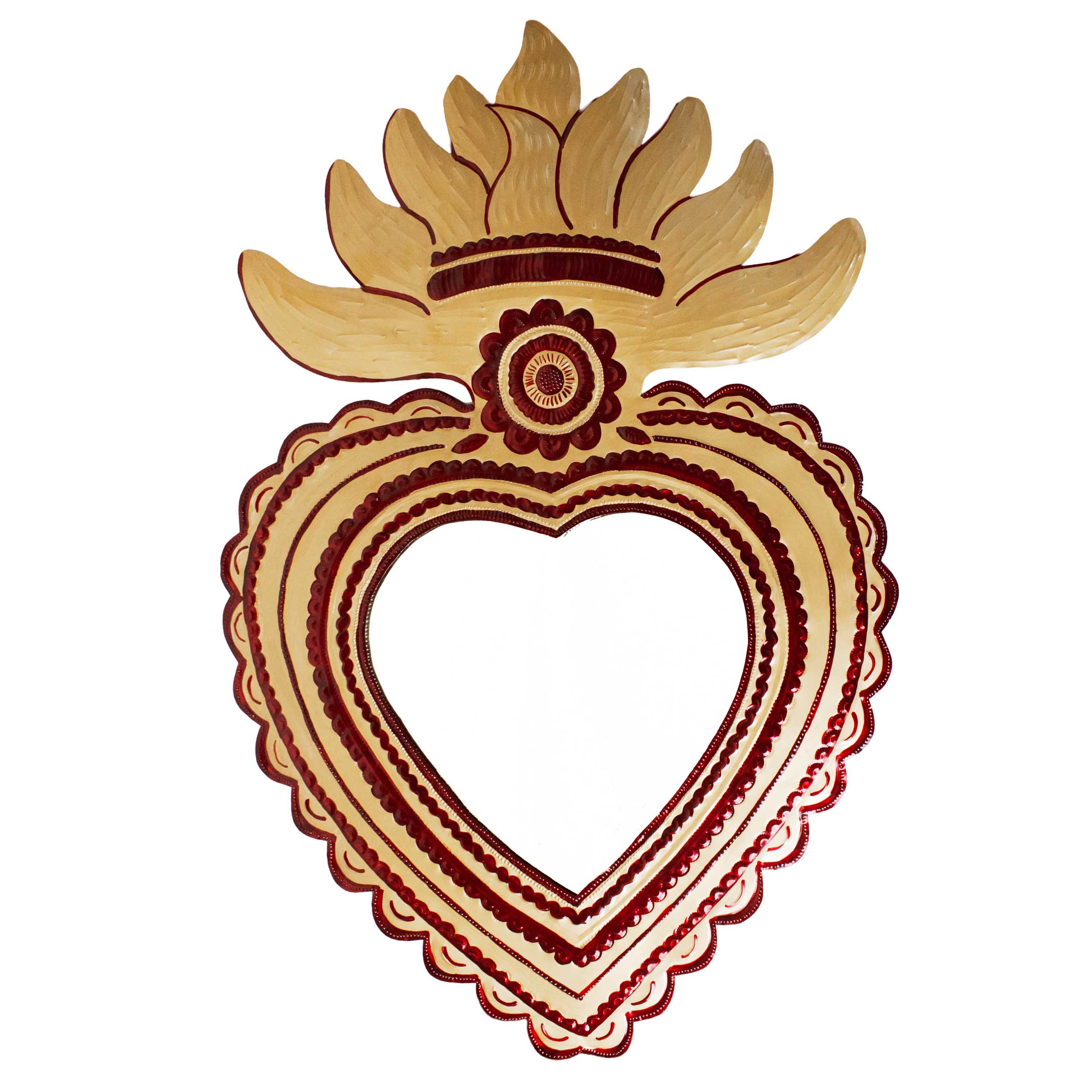 Flower Sacred Heart Milagro Mirror Tin Art Wall Decor