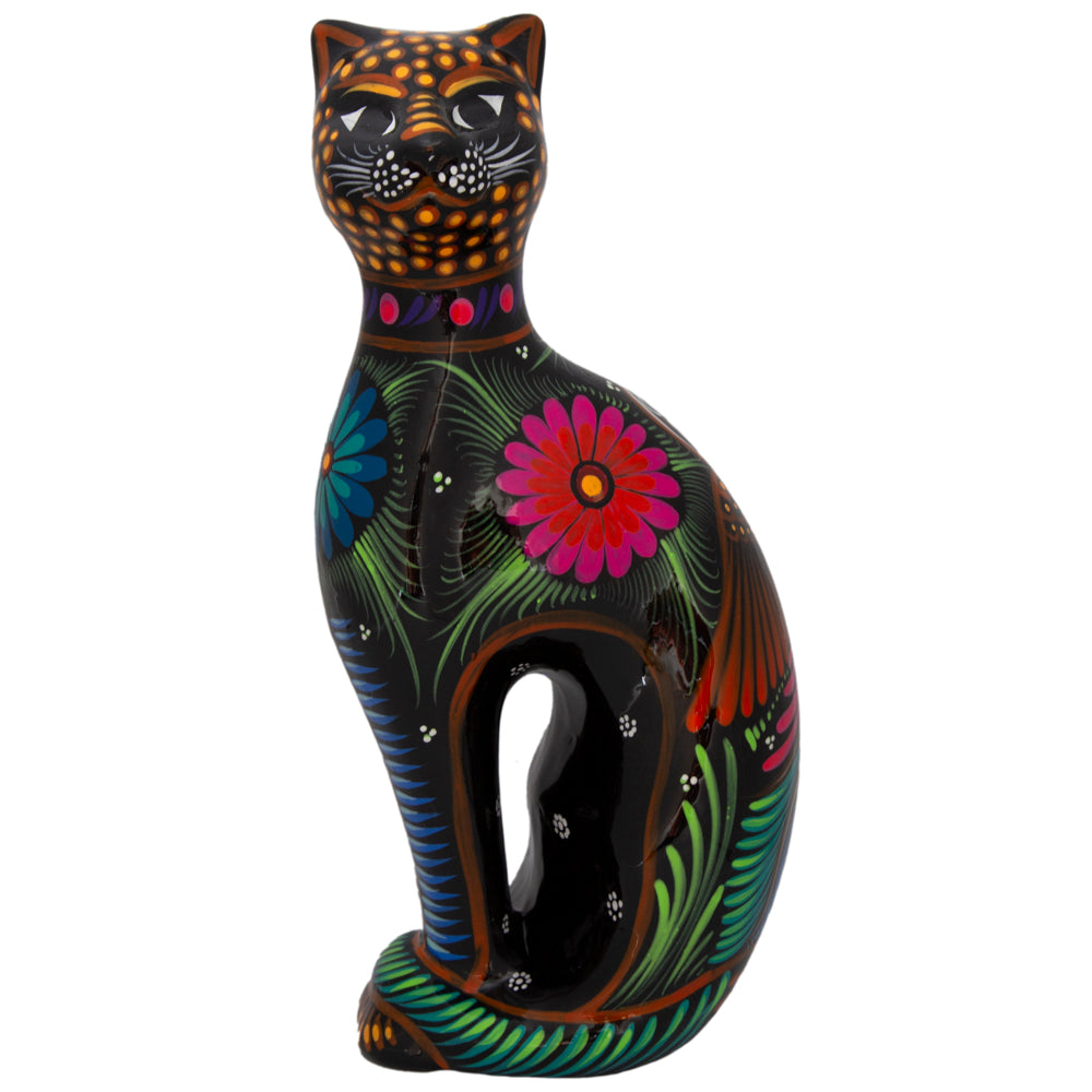 Hand-Painted Xalitla Cat Piggybank Sculpture
