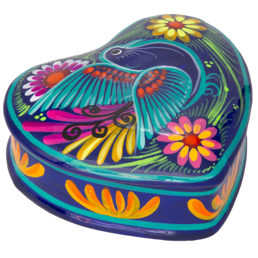 Hand-Painted Xalitla Clay Heart Trinket/Jewelry Box