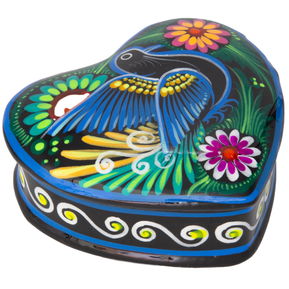Hand-Painted Xalitla Clay Heart Trinket/Jewelry Box