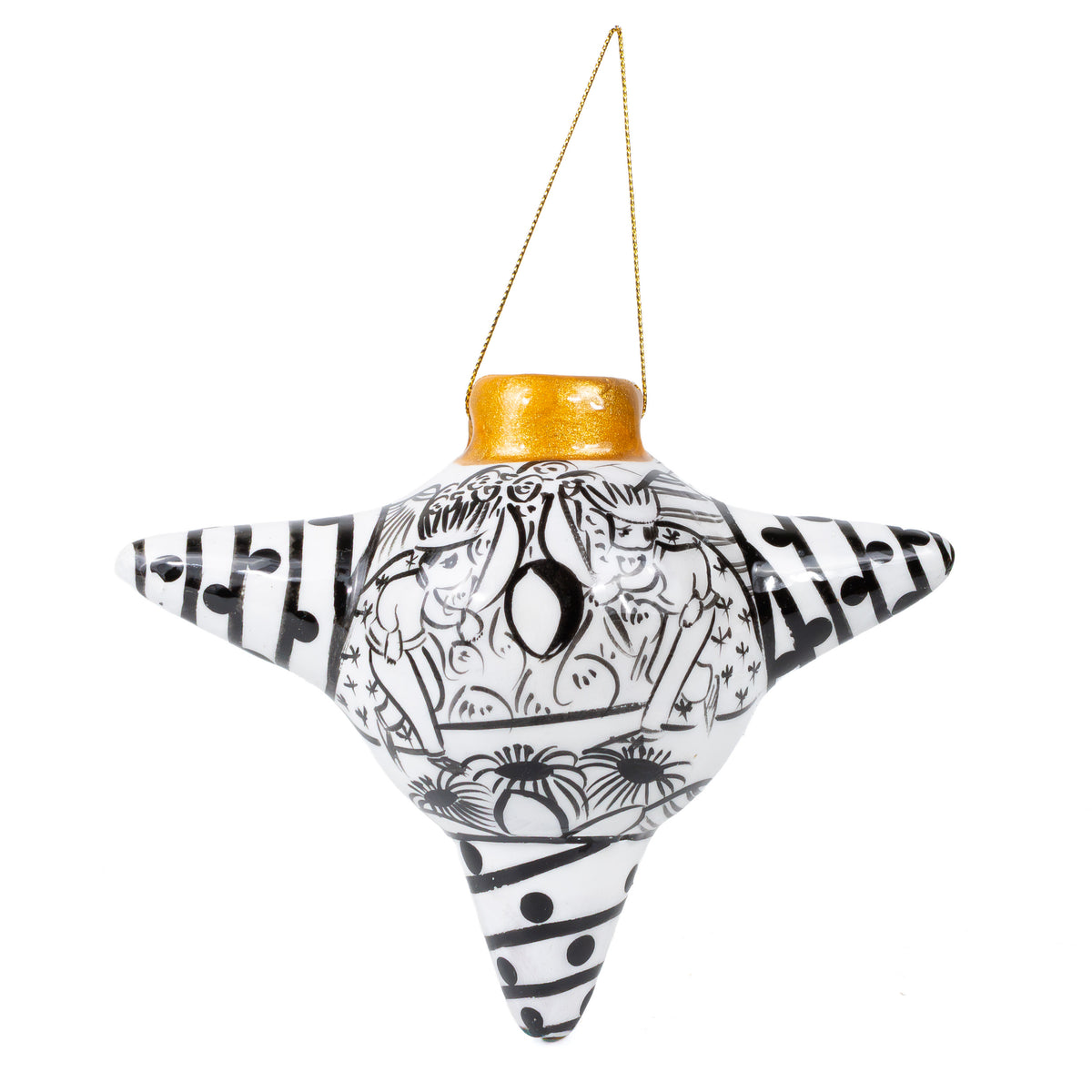 Xalitla Black and White Story-Telling Piñata Christmas Clay Ornament