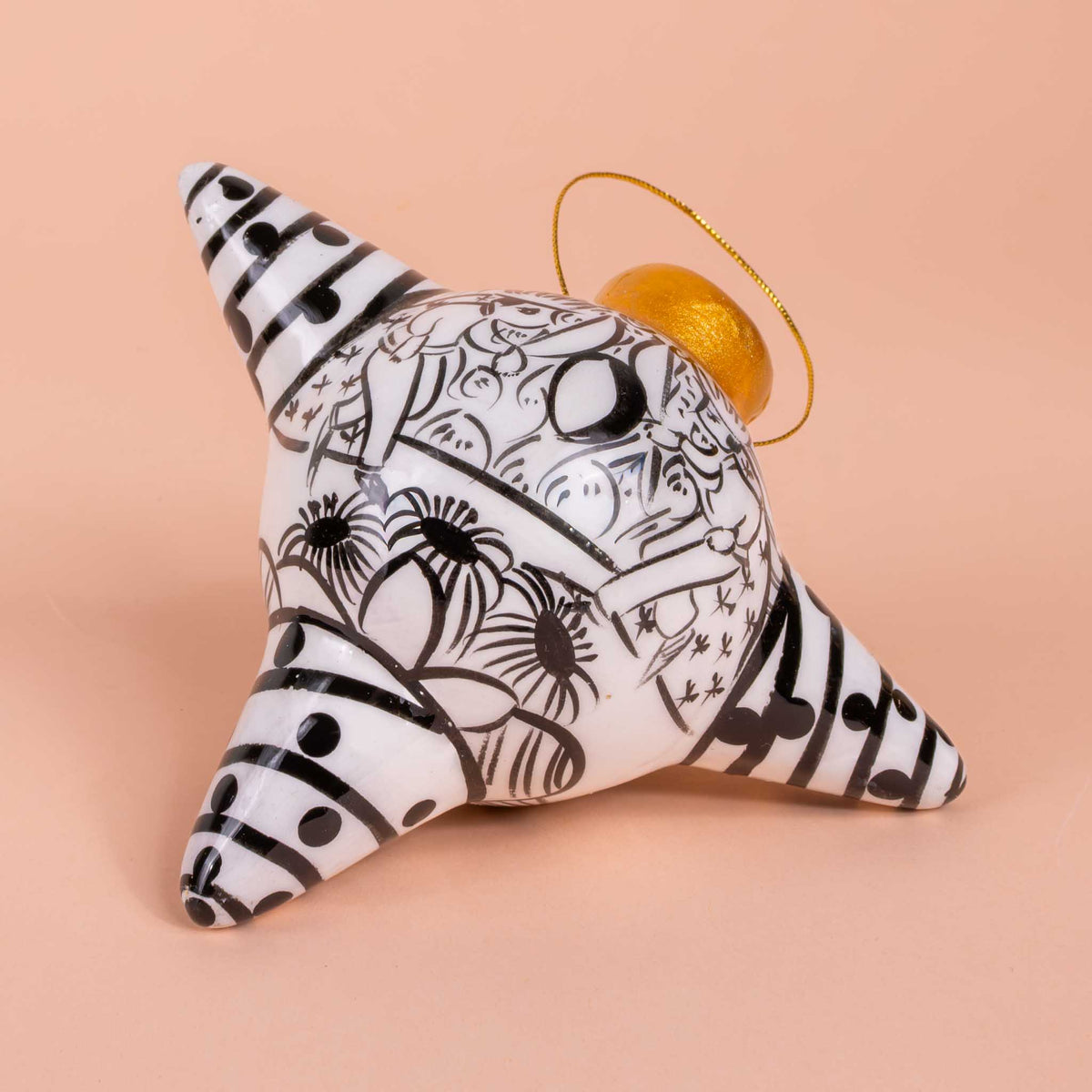 Xalitla Black and White Story-Telling Piñata Christmas Clay Ornament