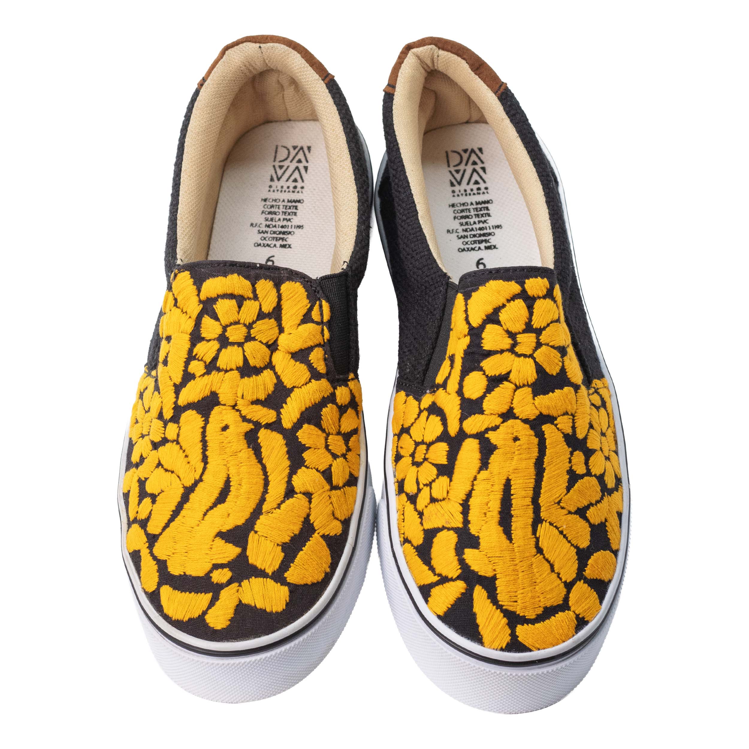 Black with Yellow Jalapa Embroidered Sneakers