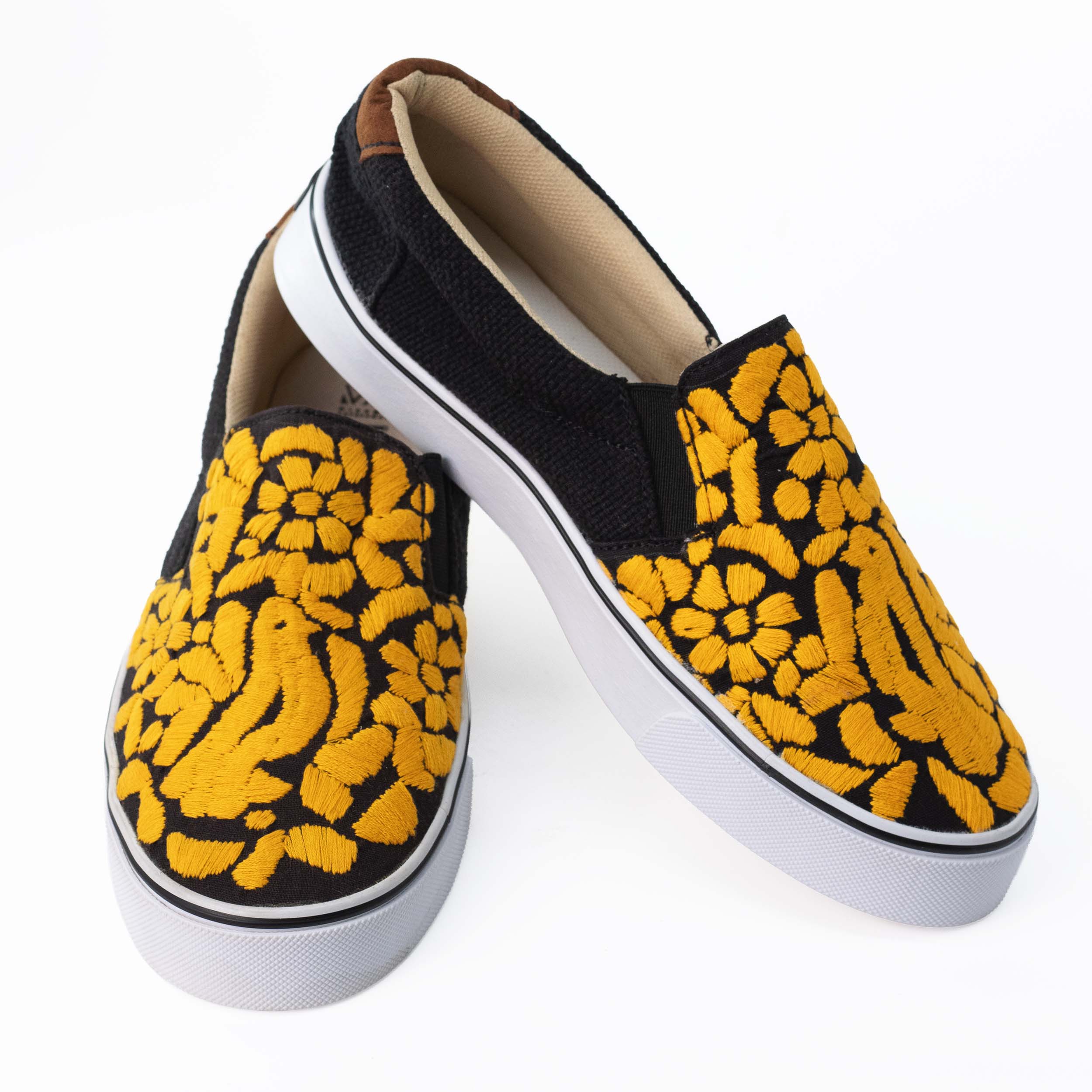 Black with Yellow Jalapa Embroidered Sneakers