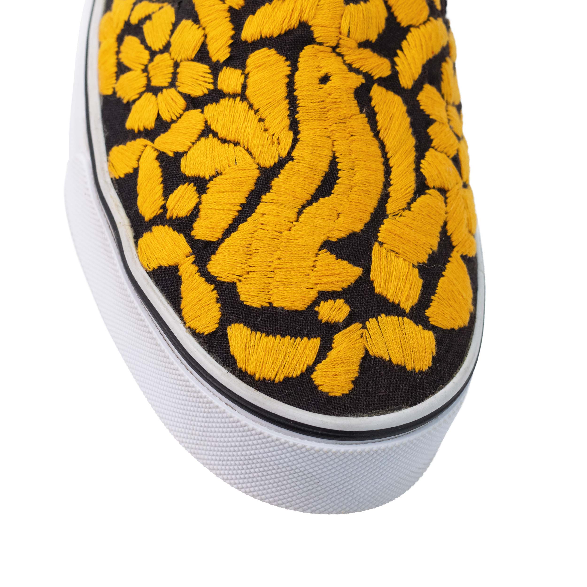 Black with Yellow Jalapa Embroidered Sneakers