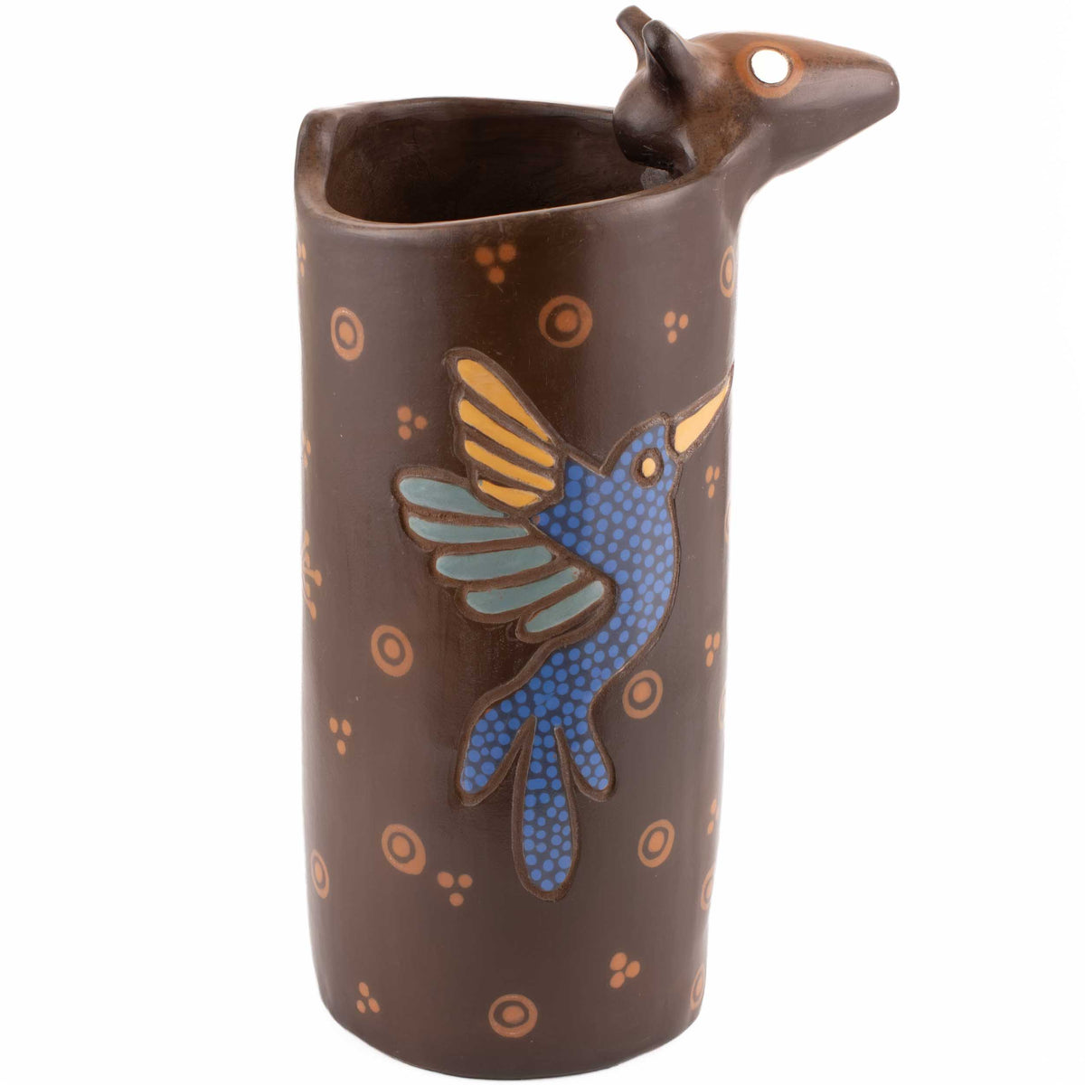 Zinapécuaro Armadillo Hummingbird Ceramic Vase