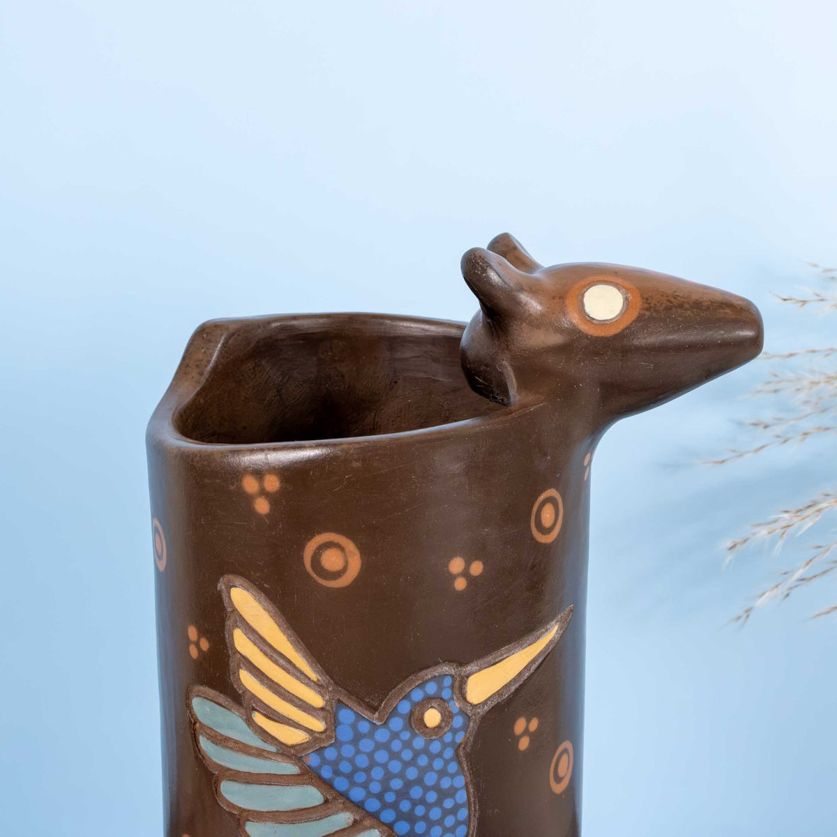 Zinapécuaro Armadillo Hummingbird Ceramic Vase