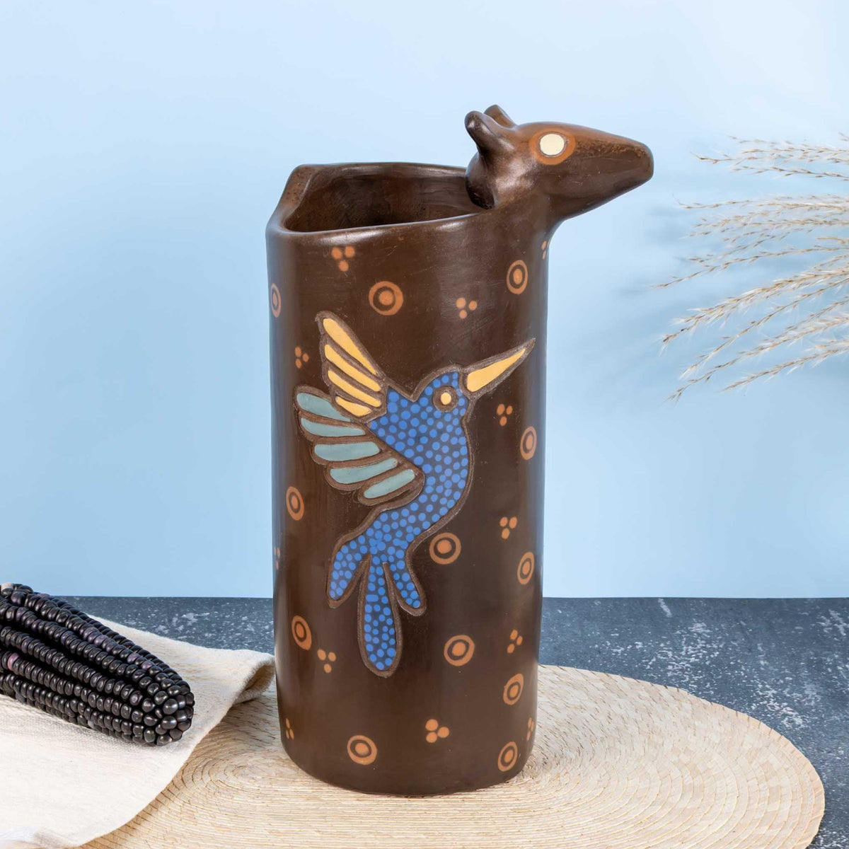 Zinapécuaro Armadillo Hummingbird Ceramic Vase