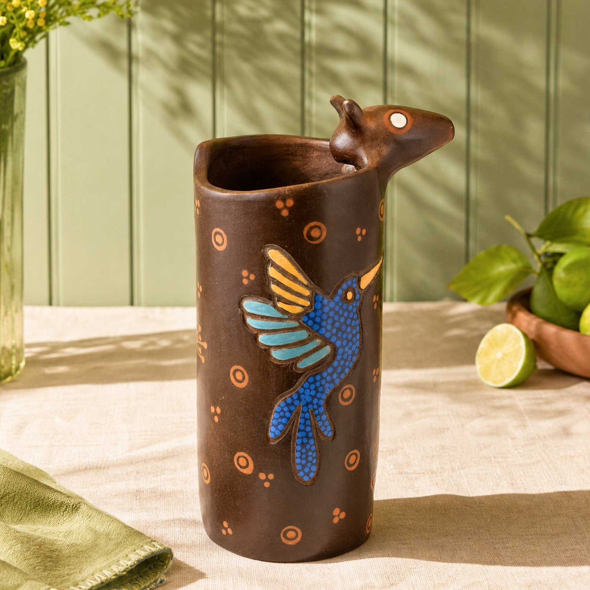 Zinapécuaro Armadillo Hummingbird Ceramic Vase