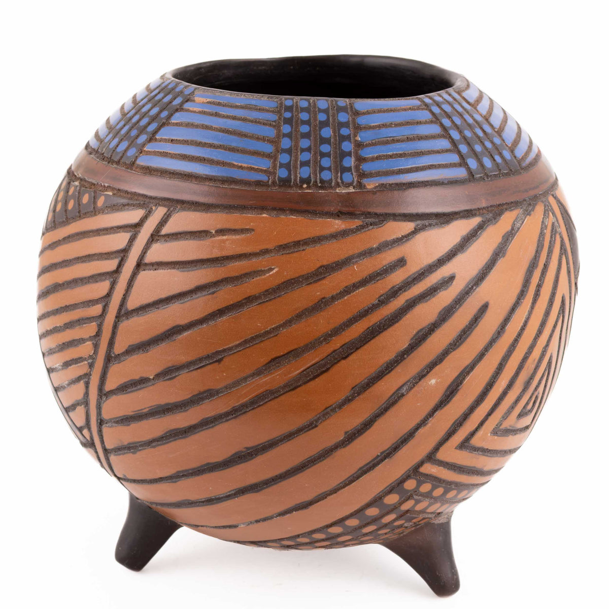 Zinapécuaro Hand-Carved Geometric Ceramic Sphere Tripod