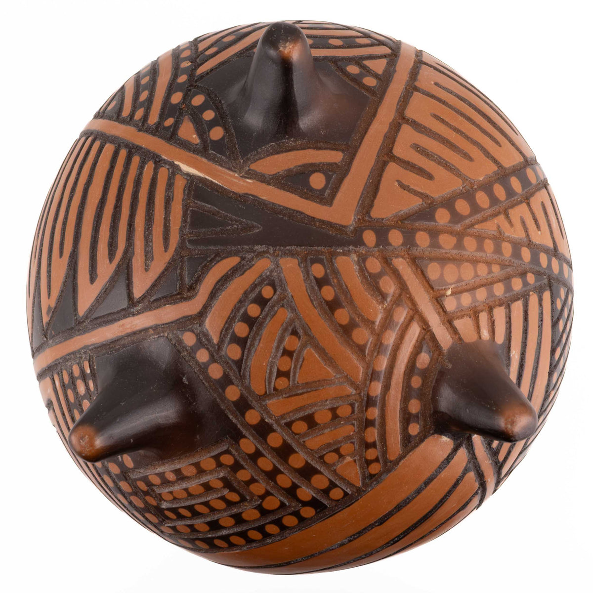 Zinapécuaro Hand-Carved Geometric Ceramic Sphere Tripod