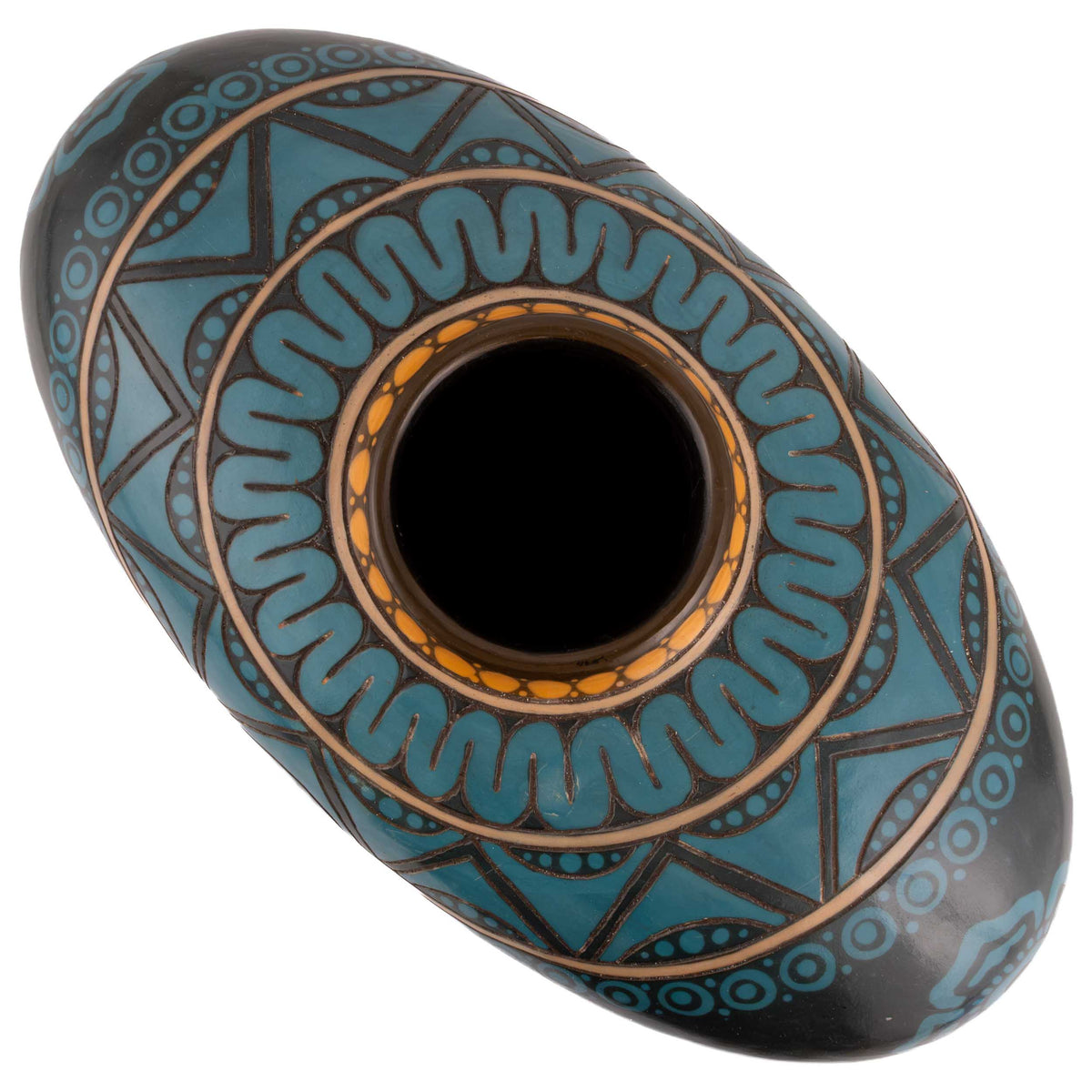 Zinapécuaro Teal Hand-Carved Ceramic Vessel
